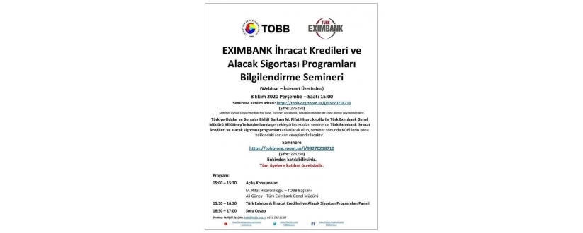 EXIMBANK İhracat Kredileri ve Alacak Sigortası Programları Bilgilendirme Semineri